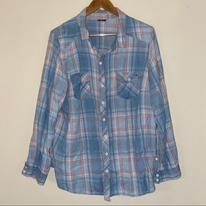 Torrid Light Blue Plaid Button Up Shirt
